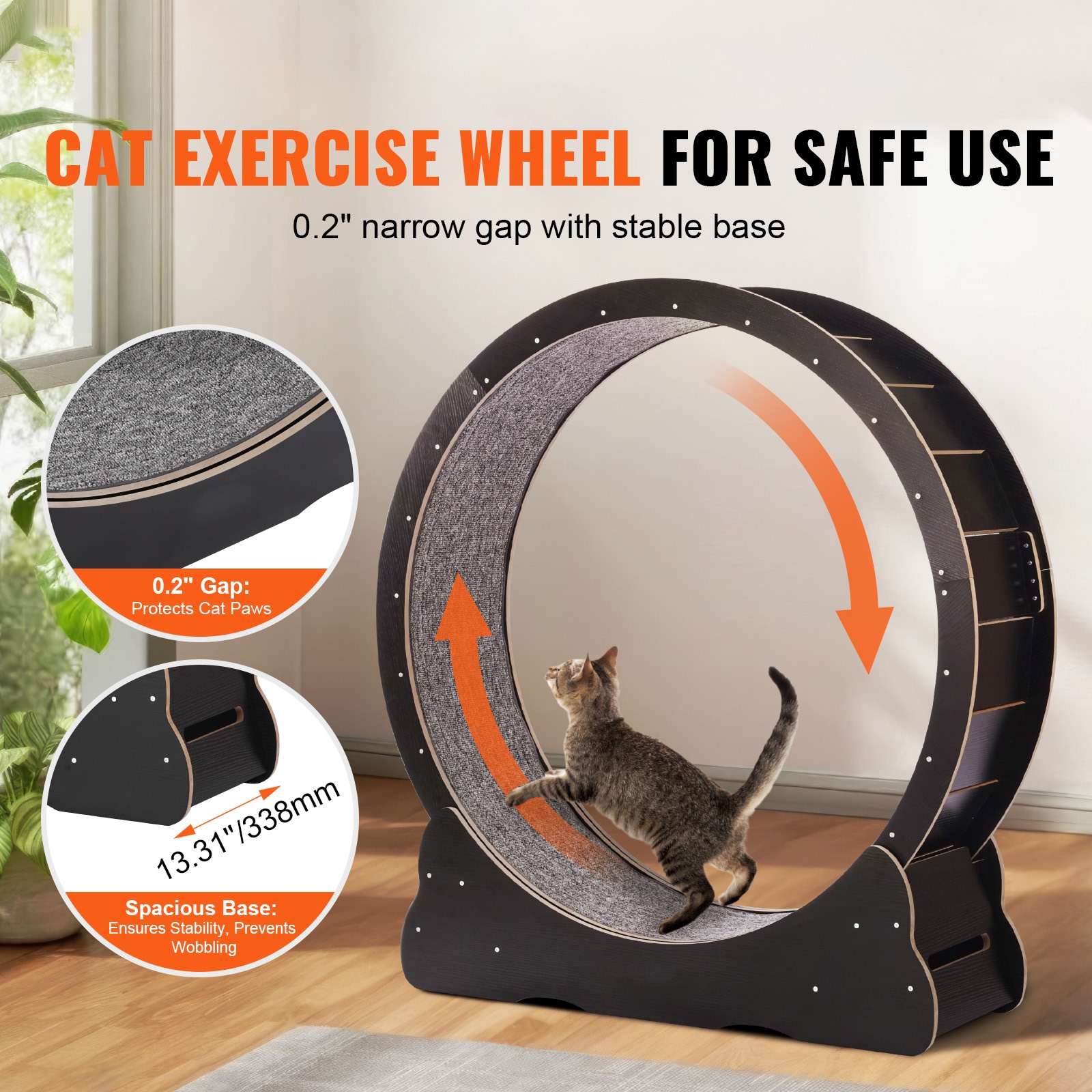 Cat Exercise Wheel 43.3" Large Cat Treadmill Wheel For Indoor Cats Black_voghion.com